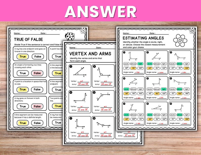 Lines, Rays, Angles & Geometry Worksheets | 3rd 4th Grade Math ...
