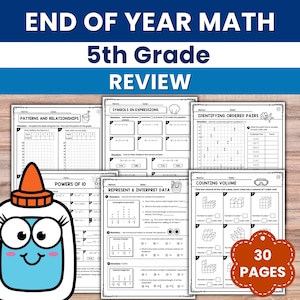 5th Grade End-of-Year| Summer Theme Math Review Packet| Test Prep Worksheet