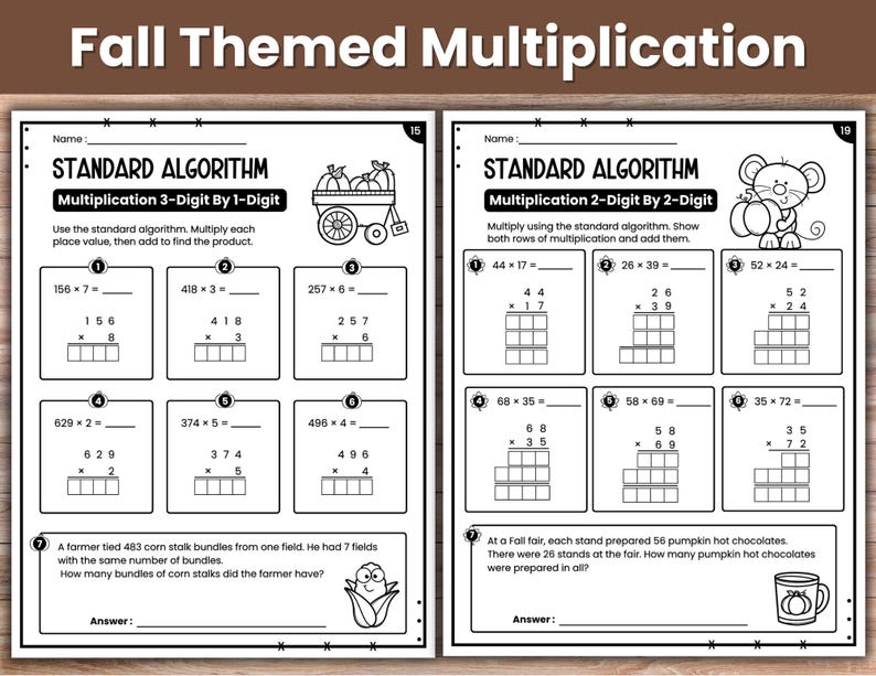 Fall Multiplication Worksheets | 4th Grade Math | Area Model, Partial ...