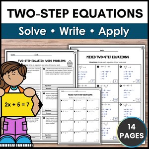Two-Step Equations Worksheets | Algebra Worksheets | Grade 6 Math | Word Problems and Test Prep