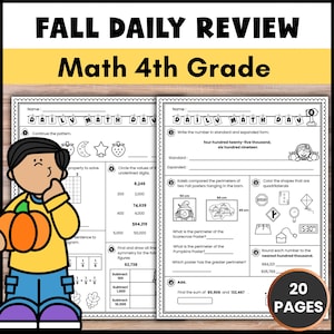 Feuilles d'exercices pour la révision mathématique quotidienne de l'automne | 4e année | Travail du matin et examen de la spirale