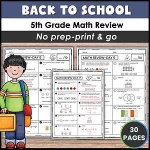 5th Grade Math Review Worksheets: Daily Spiral Practice (30 Pages PDF Printable)