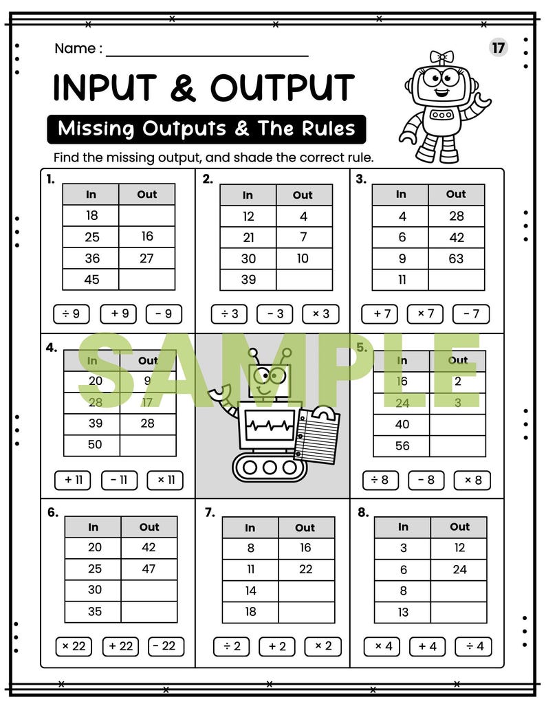 Input Output Tables and Rules Worksheets | Add, Subtract, Multiply ...