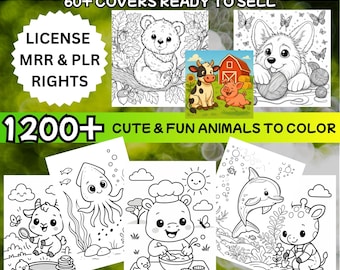 1200+ Animal Coloring Pages Bundle with MRR & PLR | Farm, Sea, Savanna Themes | Commercial Use | Printable Pages for Kids | Instant Download