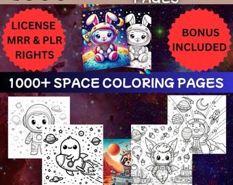 1000 + Space coloring pages for kids MRR, galaxy coloring book PLR, astronaut coloring pack, solar system printables, space theme MRR,