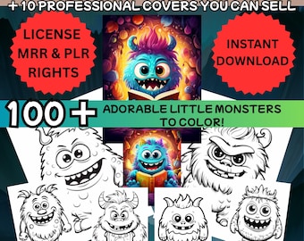 Monster coloring pages MRR, cute monsters, kids coloring book, printable monsters, fun activities, spooky cute, Coloring page MRR, PLR