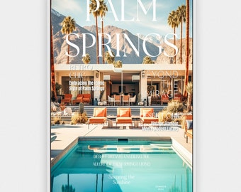 Palm Springs, retrô, vintage, capa de revista, pôster, chique do deserto, moderno de meados do século, Califórnia, viagem, decoração de casa, nostalgia, impressão