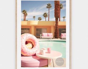 Palm Springs Pool Print: Retro Pink Donut Floatie (Digital Download)