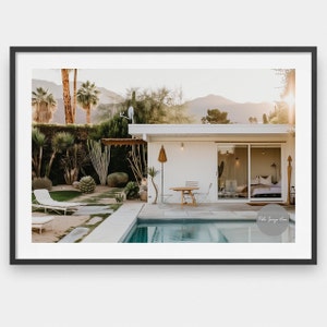Impresión vintage blanca de Palm Springs, regalo para ella, California, estilo moderno de mediados de siglo, junto a la piscina, desierto de California, póster de Palm Springs, impresión retro