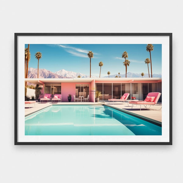 Palm Springs Pool Print, Gift For Her, California Mid-Century Modern, Poolside, California Desert, Palm Springs Poster, Retro Print