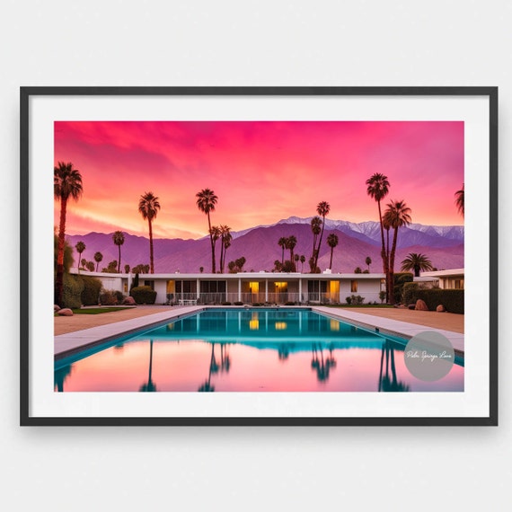 Vintage Palm Springs Print, Gift For Her, California Mid-Century Modern, Poolside, California Desert, Palm Springs Poster, Retro Print