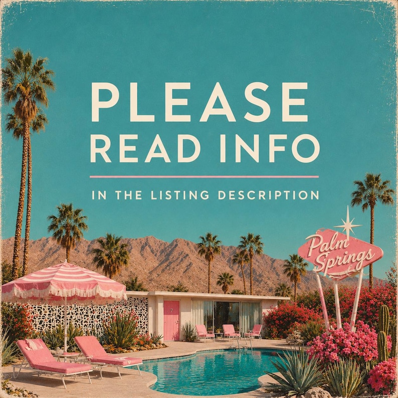 Vintage Palm Springs Print, Gift For Her, California Mid-Century Modern, Poolside, California Desert, Palm Springs Poster, Retro Print image 2