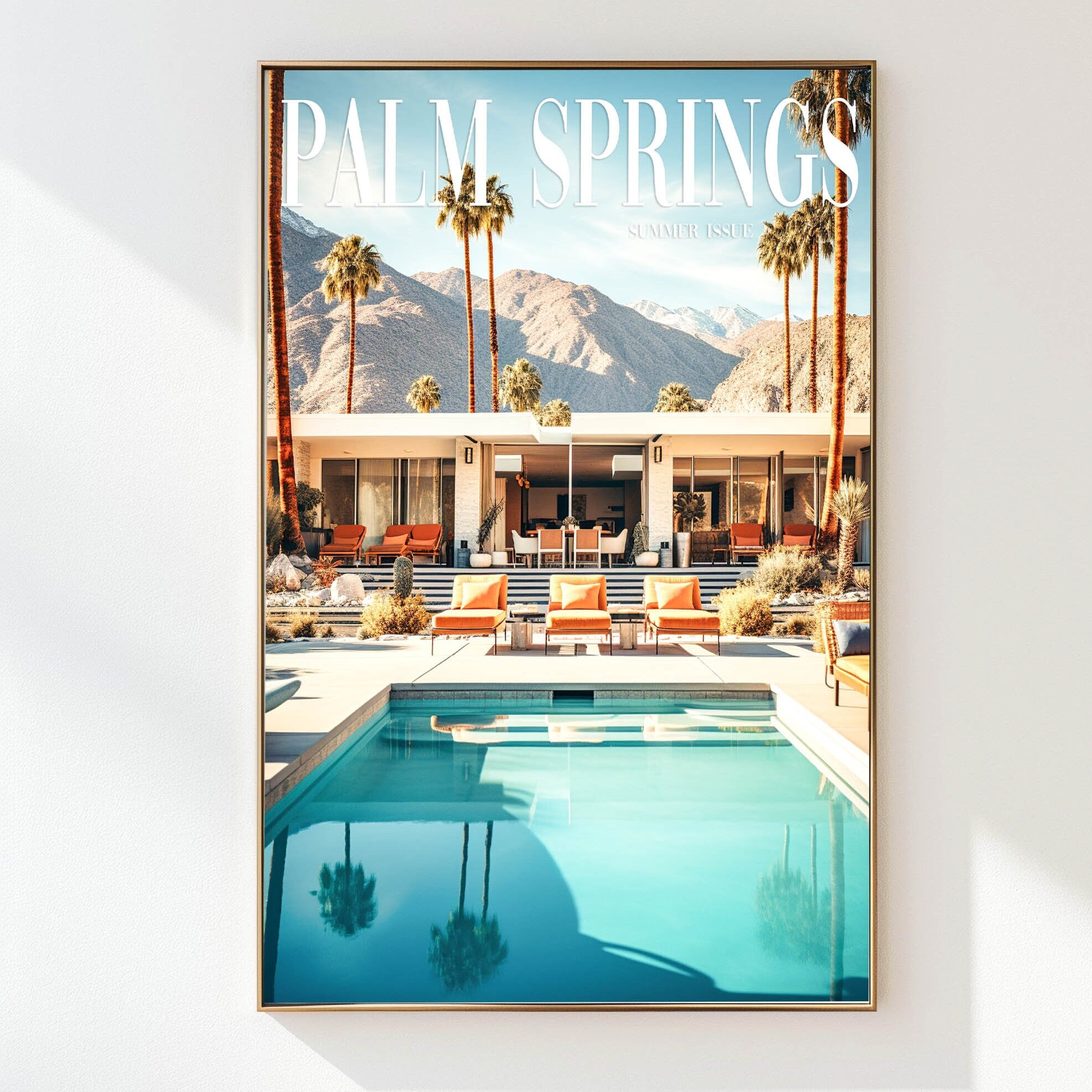 Palm Springs Magazine Cover, Palm Springs Poster, Deset Decor, Mid Century, Gift For Her, Palm Trees, Retro Magazine Print, Digital Download