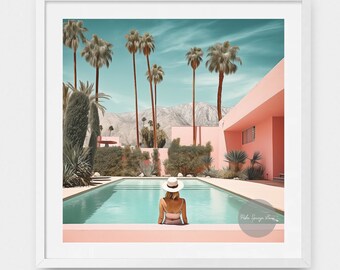 Palm Springs Pink Adobe House Art Print: Mid-Century Modern (Digital Download)