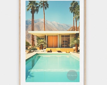 Palm Springs Pool Print, Retro Art, California Decor, Palm Trees, Mid Century, Desert Prints, Printable Poster, Gift