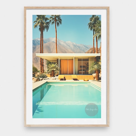 Palm Springs Pool Print, Retro Art, California Decor, Palm Trees