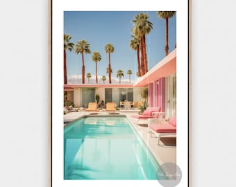 Palm Springs Pink Love, Mid Century Palm Springs, Pool Print, Digital Download, Desert Decor, California Decor, Palm Trees, Gift For Her
