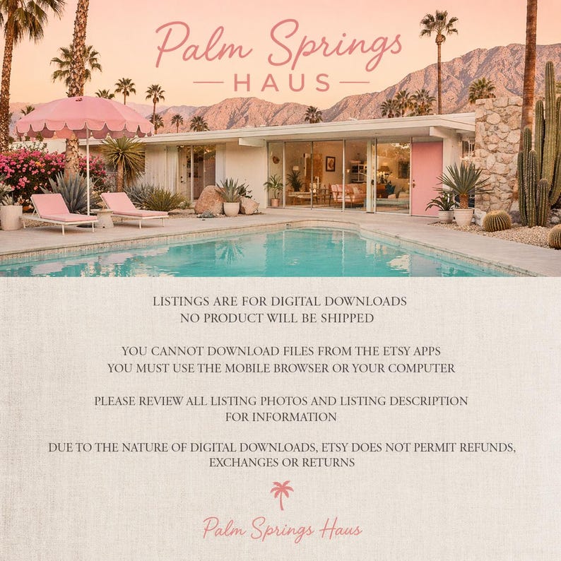 Vintage Palm Springs Print, Gift For Her, California Mid-Century Modern, Poolside, California Desert, Palm Springs Poster, Retro Print image 3
