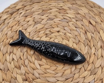 Portuguese Ceramic Sardine - Handcrafted Black Wall Decor - Fish Ornament - Traditional Pottery - Unique Coastal Gift