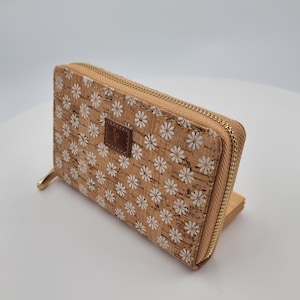 Floral Cork Wallet with Zipper: Vegan Coin & Card Holder