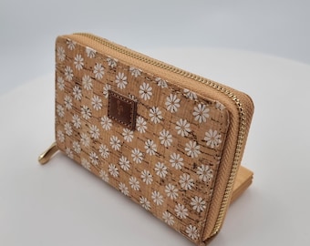 Floral Cork Wallet with Zipper: Vegan Coin & Card Holder
