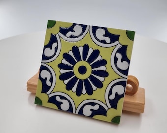 Carrelage en céramique portugais 10 x 10 cm - bleu et vert clair azulejos peints à la main