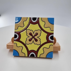 Portuguese Ceramic Tile 10x10 cm – Yellow & Blue Hand-Painted Design