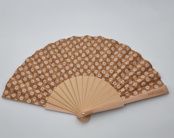 Handmade Cork Hand Fan – Daisy Pattern, Portuguese Summer Accessory