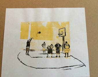 Basketball Screen Print handmade illustration kids room art