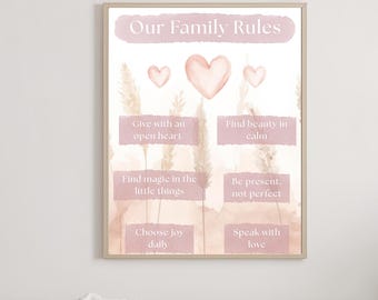 Poster Boho Family Rules: decorazione murale per cameretta dei bambini in stile Boho (download digitale)