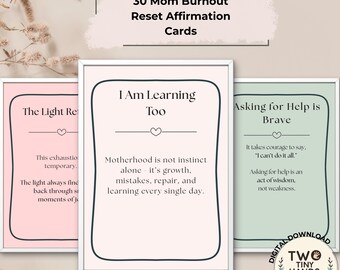 Mom Burnout Reset Affirmation Cards | 30 Printable Self-Care Mantras for Overwhelmed Moms | Digital Download