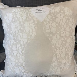 Personalized Memory Pillow with Lace Angel Wing  Accents