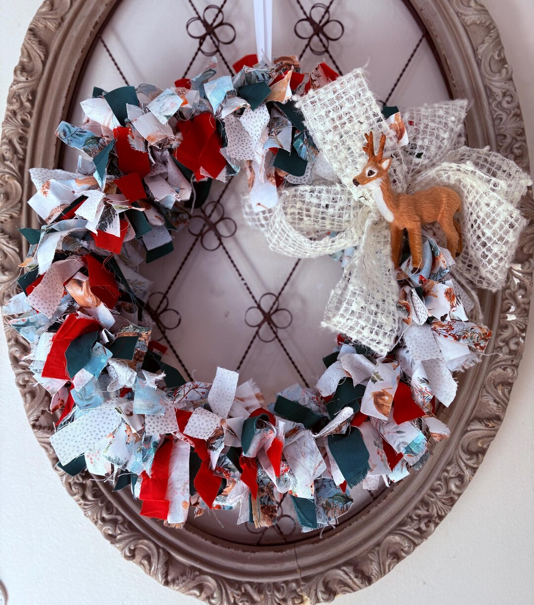 Yuletide Rag Reindeer Christmas Rag Wreath - Etsy