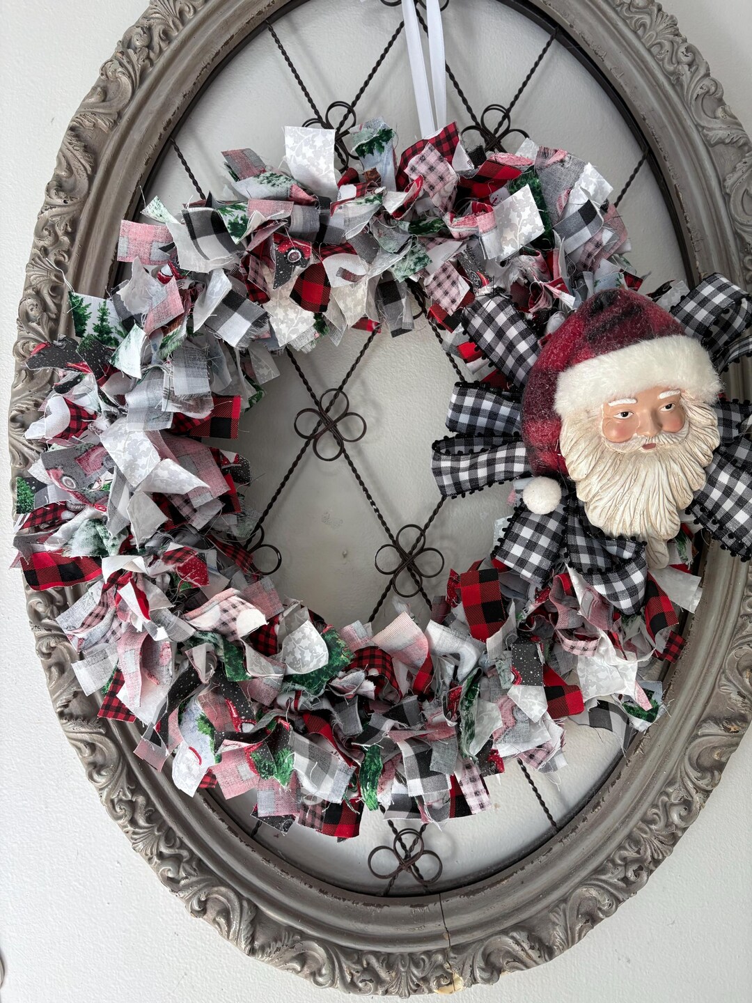 Rustic Santa Rag Wreath/farmhouse Christmas/christmas Decor - Etsy