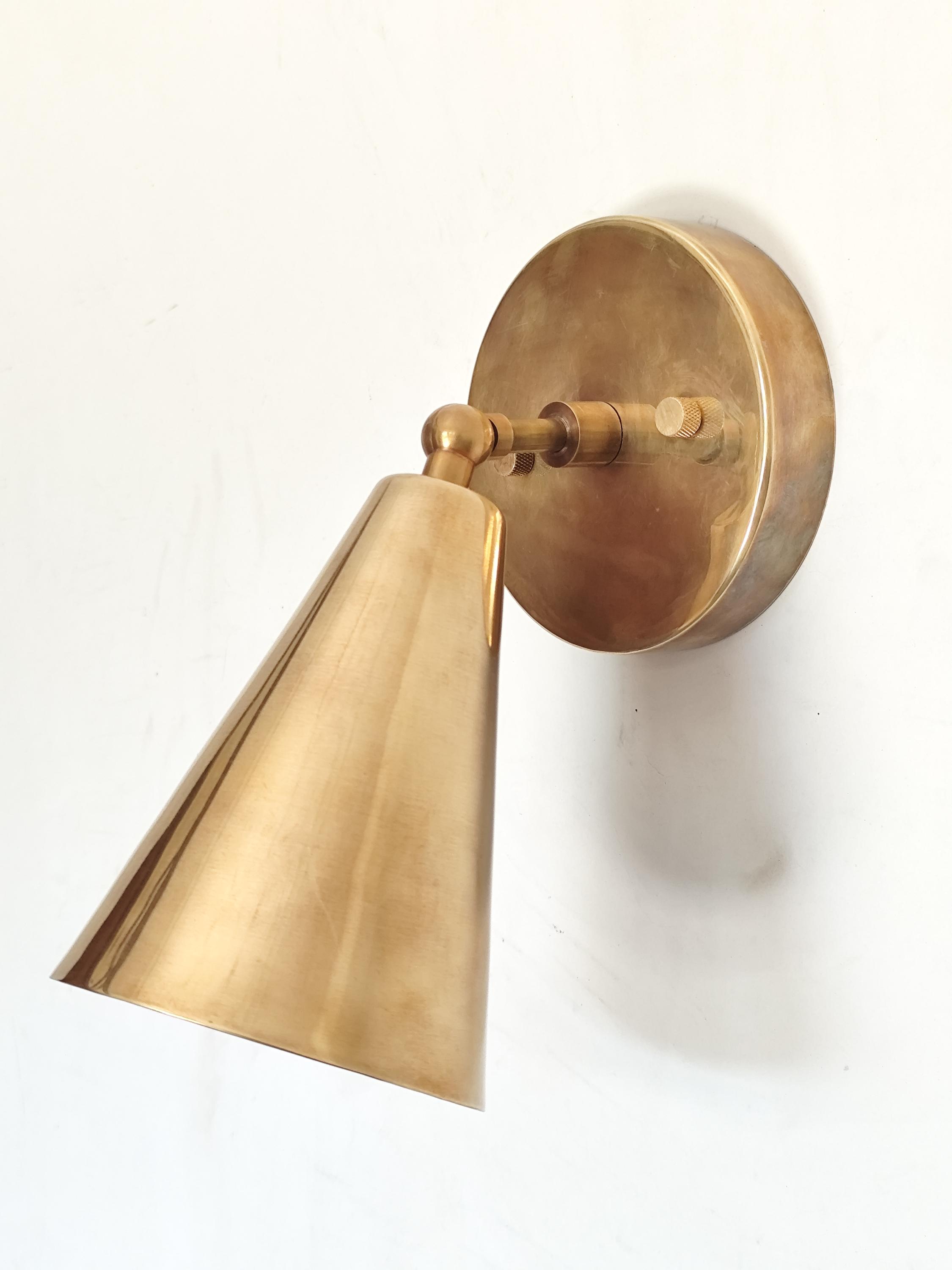 thumbnail image 2 of Arterameferro Handmade Browned Brass Wall Applique With Conical Glass - Steerable LED Sconce - Italy 2 of 2