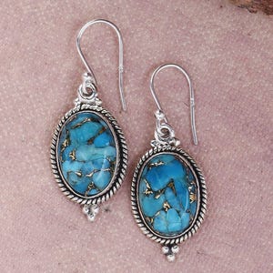Blue Copper Turquoise Dangle Earrings: Sterling Silver Handmade Designer Jewelry