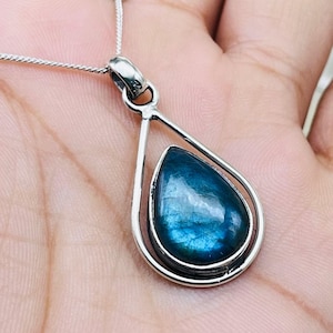 Vintage Labradorite Pendant 925 Sterling Silver Pendant Labradorite Pear Gemstone Pendant Handmade Pendant Jewelry  Gift For Her