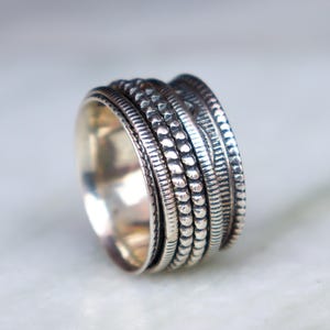 Sterling Silver Spinner Ring: Three-Tone Meditation Fidget Ring