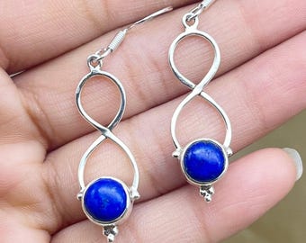 スターリングシルバーのラピスラズリのダングルイヤリング：ハンドメイドの宝石ジュエリー