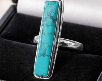 Sterling Silber Lange Türkis Bar Ring, Western Boho Schmuck