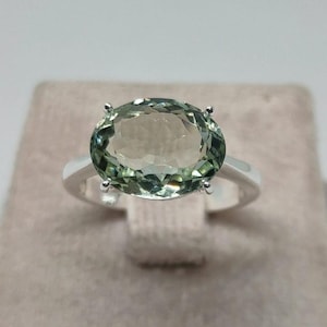 Oval Green Amethyst Ring: 925 Sterling Silver Prasiolite Promise Ring