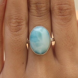 Natural Larimar Sterling Silver Ring: Handmade Anxiety Band