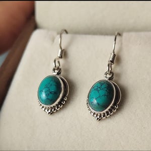 Sleeping Beauty Turquoise Silver Earrings: Handmade Oval Gemstone Jewelry