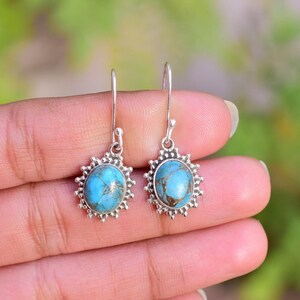 Blue Copper Turquoise Dangle Earrings: Sterling Silver Design