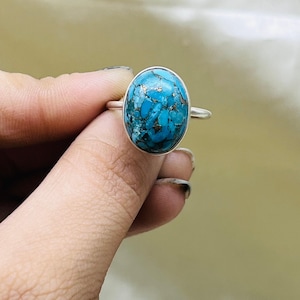 Blue Copper Turquoise Ring: Bohemian Sterling Silver Statement Ring