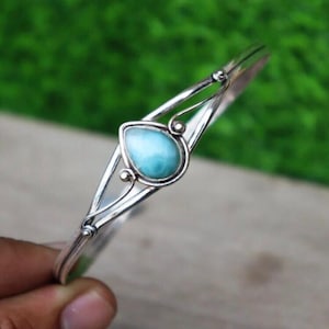 Larimar Armreif, 925 Sterling Silber Armreif, Larimar Armband, verstellbarer Armreif, Edelstein Armreif, Boho Armreif, Manschette Armreif, Freundschaft Geschenk,