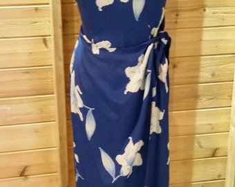 Vintage 90s silk blue floral column sheath dress