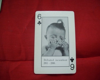 Vintage Political Humor: playing cards for advertising featuring babies making political jokes