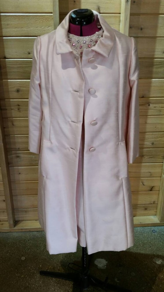 Vintage 60s pink silk shantung dress and coat ense