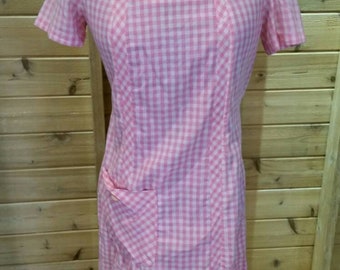 Vintage 60s pink and white gingham cotton wiggle dress